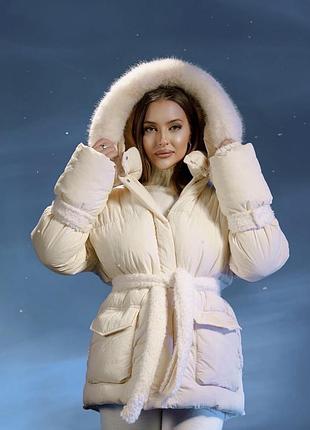 Пуховик зимовий пуховик з поясом пуховик з опушеною