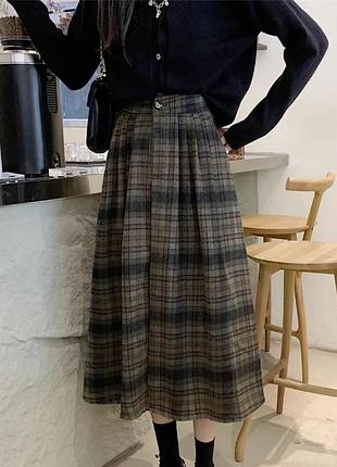Вінтажна спідниця в клітинку міді спідниця вовняна fairycore goblincore cottagecore dark academia slytherin coquette pinterest secret history y2k