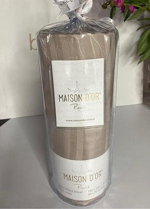 Простынь сатиновая maison d'or beige на резинке 180*200+наволочки 2-50*70
