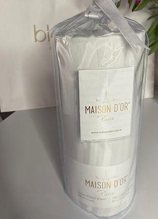 Простирадло сатинове maison d'or white на гумці 180*200 + наволочки 2-50*70