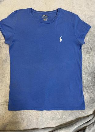 Футболка хлопкова жіноча від бренду polo ralf lauren розміру с насиченого синього кольору