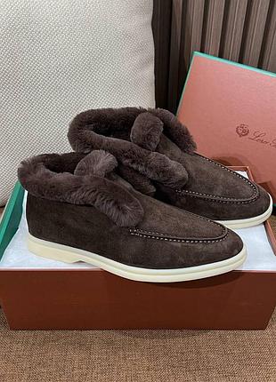 Меховые женские лоферы loro piana коричневые женские