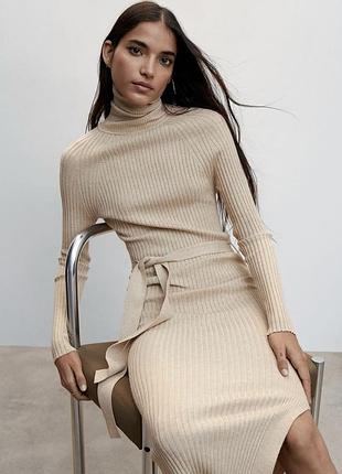 Бежева міді сукня в рубчик mango