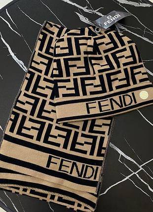 Коплект унісекс шапка та шарф у стилі fendi