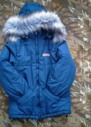 Зимняя теплая куртка для мальчика, девочки, на синтепоне 110-116 см, на возраст 5-6 лет