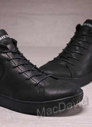Зимние кожаные ботинки кроссовки на меху diesel pirate black2 фото