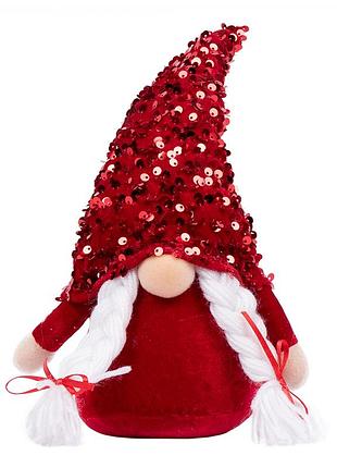 Новорічна м'яка іграшка novogod'ko гном дівчинка червона паєтка 973921