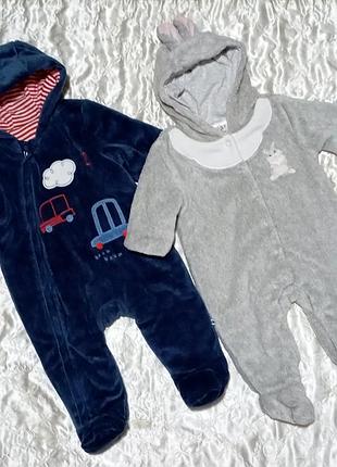 Теплый плюшевый, велюровый комбинезон на 3-6 мес.