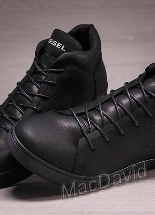 Зимние кожаные ботинки кроссовки на меху diesel pirate black7 фото