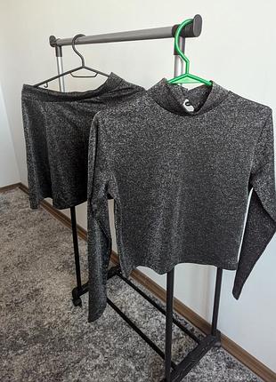 Костюм комплект люрекс юбка гольф черный блестящий 12-13