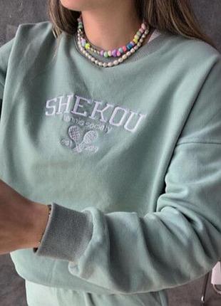 Натуральный мятный коттоновый свитшот shekou,трехнитка,р.medium