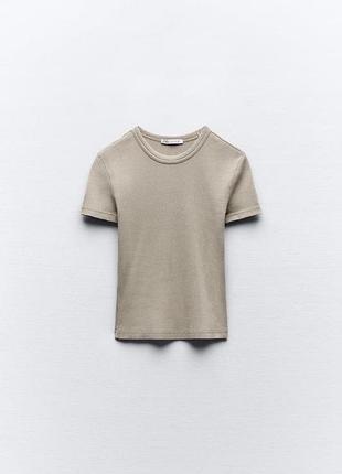 Кроп топ футболка  бавовняна бежева кофейна під горло zara s