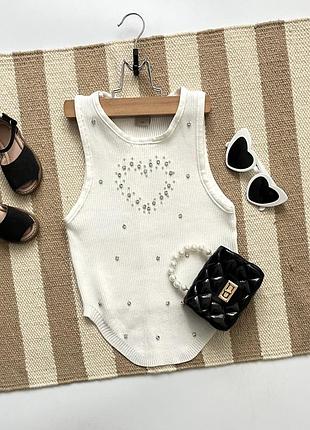 Трикотажна майка з камінцями і перлинами zebra