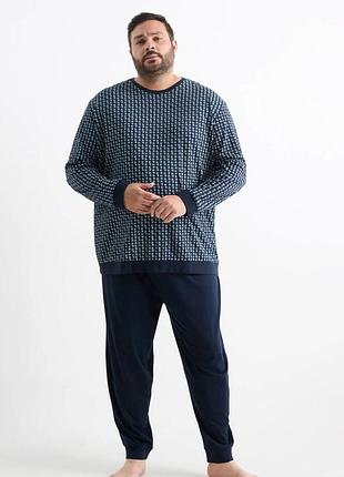 Піжама чоловіча тепла з довгим рукавом великий розмір бренд c & a 194520 темно/синій