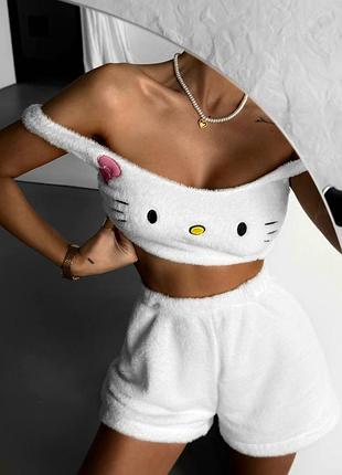 Женская махровая пижама kitty котти белая мод.761