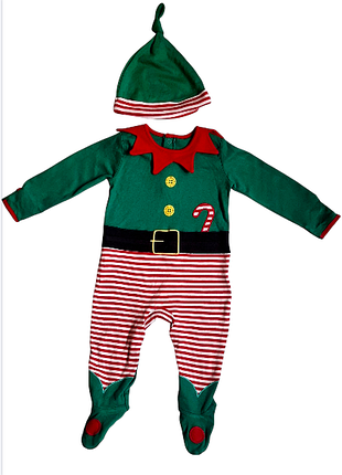 Эльф помощник санты новогодний хлопковый трикотажный человечек с шапочкой на 6-9месяцев