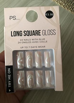 Накладні нігті long square gloss