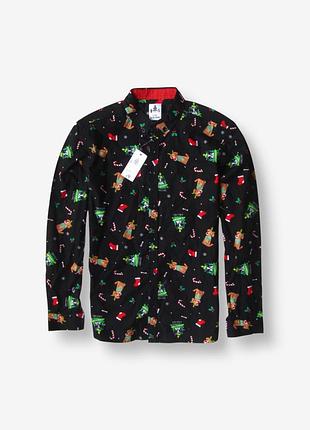 Оксфордская рубашка из хлопковой ткани с длинным рукавом oxford олень рудольф новогодняя новый год  рождественская  george 13 14 лет