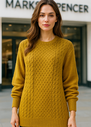 Женский горчичный вязаный свитер оверсайз повседневный / m&amp;s / eu 46-48 / 2xl-3xl / состояние идеальный!