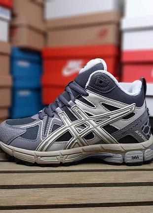Зимові жіночі кросівки asics gel-kahana i winter fur grey асікс сірого кольору хутро