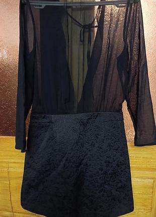 Нарядное черное платье зара,вер шифон, низ жаккард, с полуоткрытой спинкой.
