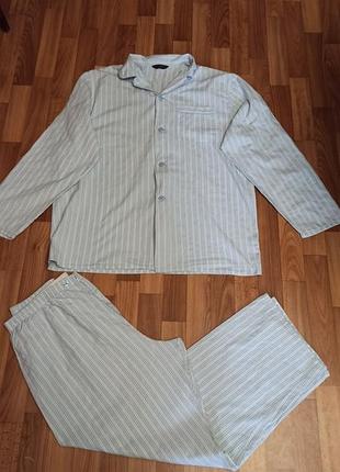 Голубая пижама в полоску размер вероятно xl 2xl бирка отрезанная хлопок