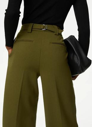 Широкие прямые женские брюки m&amp;s цвет хаки на пышные формы р.2048164xl