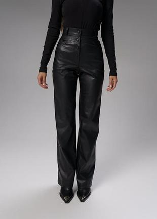 Кожаные брюки на замше с карманами на зиму черные, женские брюки из экокожи с эффектом утяжки, брюки из эко кожи по фигуре утепленные, alin