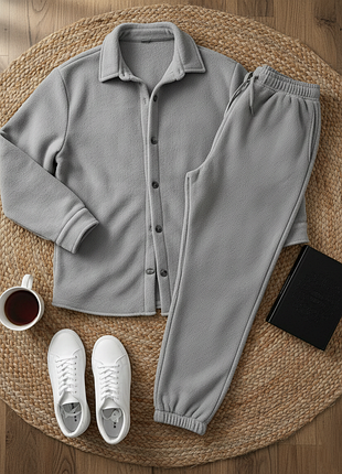 Флісовий костюм сорочка штани м'який теплий повсякденний комплект зимовий осінній весняний чоловічій якісний зручний утеплений двосторонній полар фліс