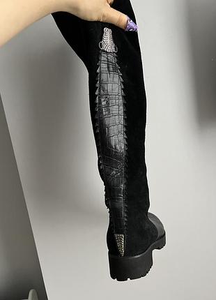 Ботфорди високі замшеві зимові зміїний принт шкіра євро зима