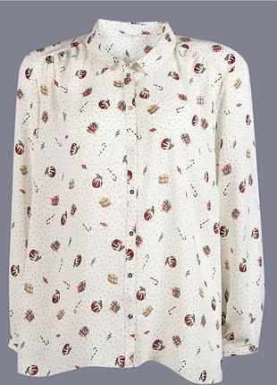 Шифоновая рубашка, блуза с новогодним принтом george