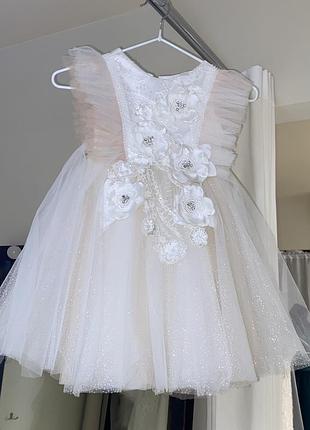 Дитяча святкова сукня з блискітками та вишивкою колір айворі