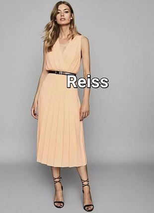Праздничное,вечернее платье миди reiss mariona, персикового цвета в складку (размер 12)