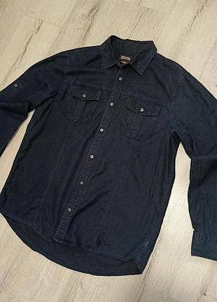 Брендовая фирменная темно-синяя рубашка michael kors из льна и коттона