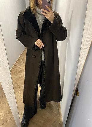Пальто максі шоколадного кольору вовна кашемір