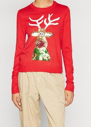 Светр новорічний джемпер з оленем пайєтками