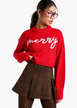 Светр новорічний вкорочений джемпер з надписом