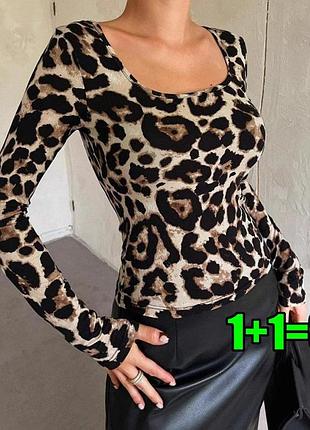 🤩1+1=3** шикарний леопардовий светр лонгслів з мереживом ззаду la pia, розмір 44 - 46