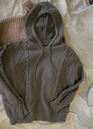 Вязаный фактурный свитер/худи shein