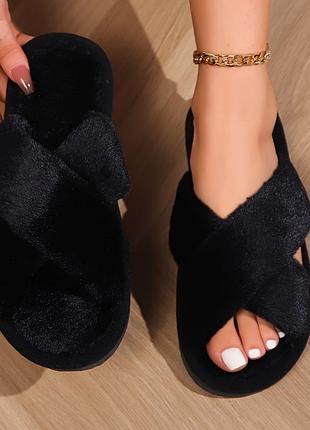 Тапочки домашние из искусственного меха 🩶🖤