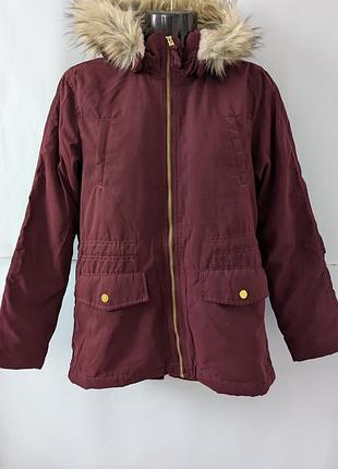 Парка для девочки h&amp;m,11,12,150,куртка,теплая, вишня,бордо,полиэстер,капишон,с капишоном, хетро,с мехом,синтепон, утепленная, курточка
