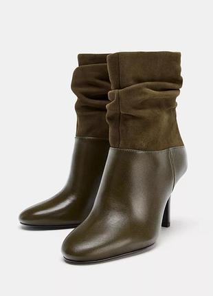 Шкіряні черевики жіночі хакі zara new