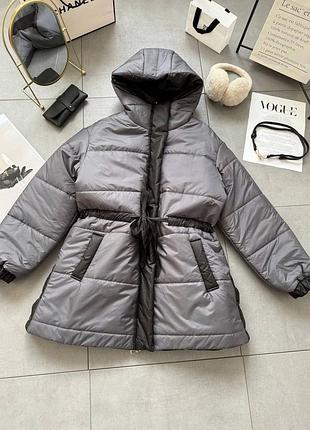 Жіноча повсякденна класична тепла зимова куртка пуховик тканина плащівка лаке наповнювач синтепон 200