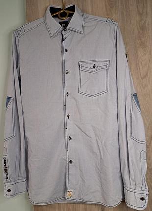 Чоловіча сорочка pierre cardin в клітинку з джинсовими вставками, розмір м