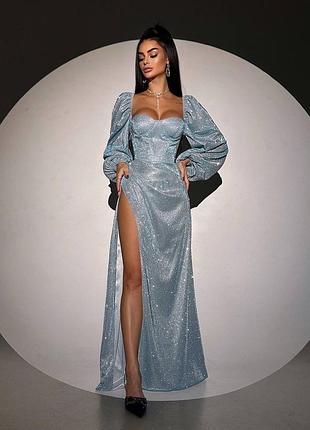 Сяючий комплект: корсет  + спідниця  максі з драпіруванням