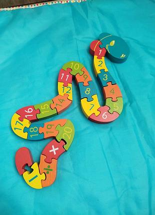 Дитячі товари 🌈 дерев'яні пазли змійка + пазли в подарунок 🎁