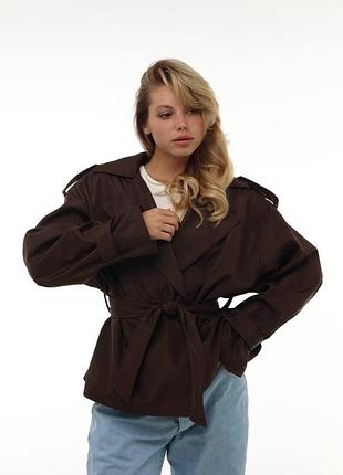 Стильний укорочений тренч із поясом 🤎