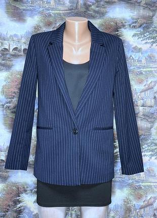 Жакет жіночий 44-46 розміру темно-синій у смужку піджак класичний діловий в офіс прямого кроя