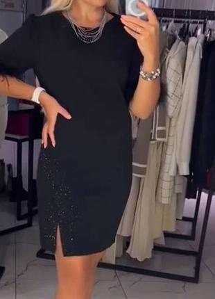 Элегантное изящное платье разрез со стразами, рукава перьев 💥🌹 платье ужинное, платье новогоднее праздничное