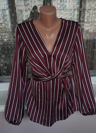 Нарядная атласная женская блузка с длинным рукавом